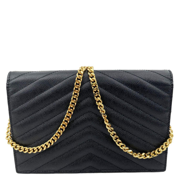 YVES SAINT LAURENT Cassandre Leather Wallet on a Chain Crossbody Bag Black