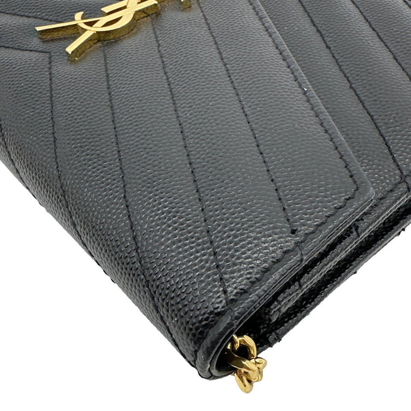 YVES SAINT LAURENT Cassandre Leather Wallet on a Chain Crossbody Bag Black