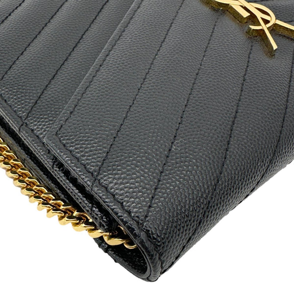 YVES SAINT LAURENT Cassandre Leather Wallet on a Chain Crossbody Bag Black