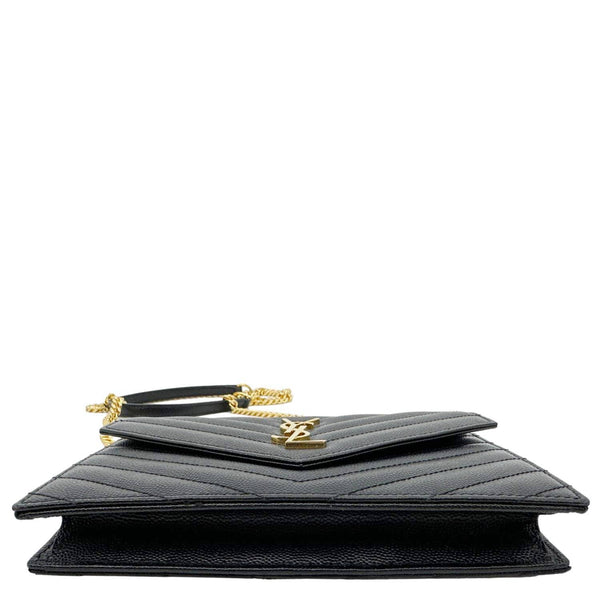 YVES SAINT LAURENT Cassandre Leather Wallet on a Chain Crossbody Bag Black