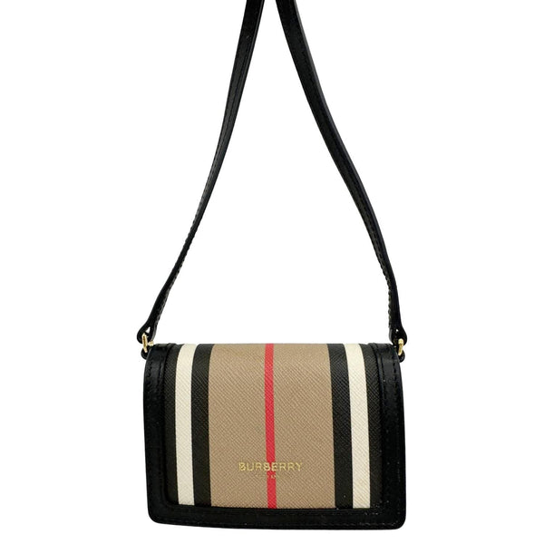 BURBERRY Jessie Icon Stripe E-Canvas Monogram Crossbody Card Case Beige