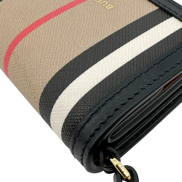 BURBERRY Jessie Icon Stripe E-Canvas Monogram Crossbody Card Case Beige