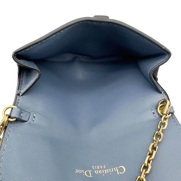CHRISTIAN DIOR Saddle Pouch With Chain Leather Crossbody Bag Blue