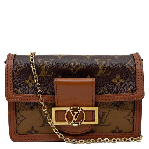 LOUIS VUITTON Dauphine Monogram Reverse Canvas Chain Wallet Bag Brown