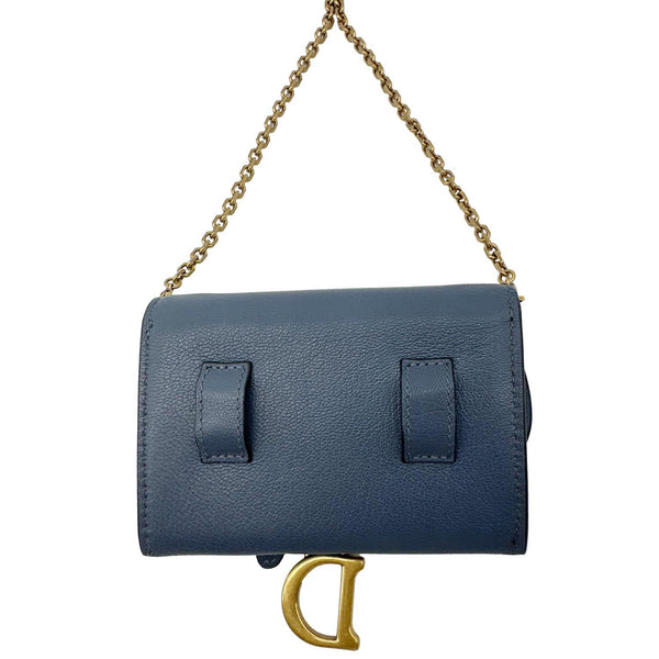 CHRISTIAN DIOR Saddle Pouch With Chain Leather Crossbody Bag Blue