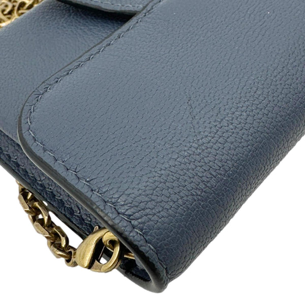 CHRISTIAN DIOR Saddle Pouch With Chain Leather Crossbody Bag Blue