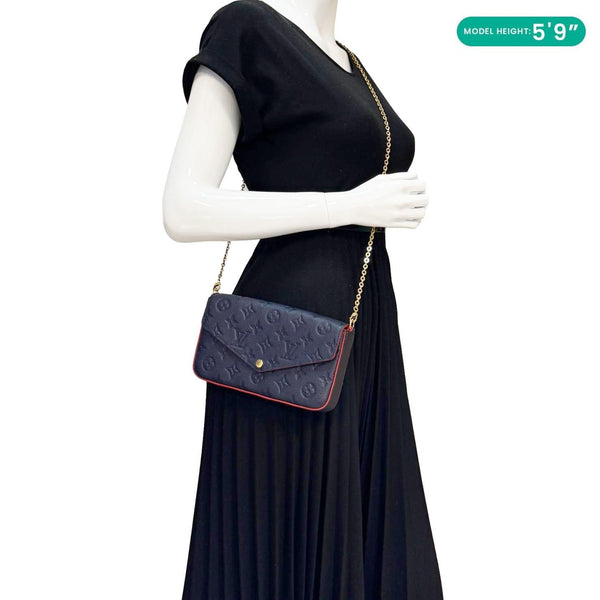 LOUIS VUITTON Felicie Pochette Monogram Empreinte Crossbody Bag Navy Blue