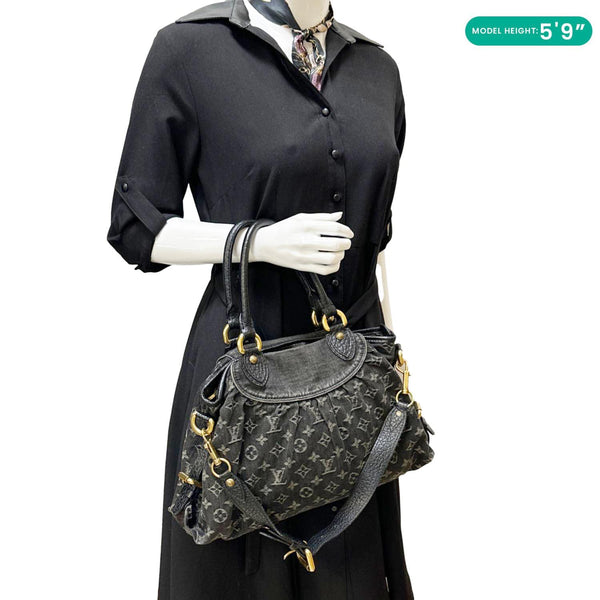 LOUIS VUITTON Neo Cabby MM Monogram Denim Hobo Bag Black