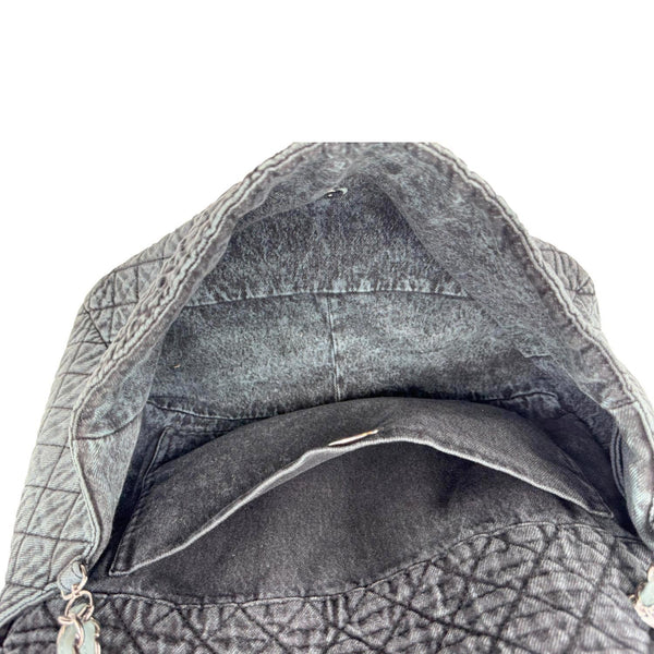 CHANEL Denimpression Flap XXL Distressed Denim Shoulder Bag Navy Blue