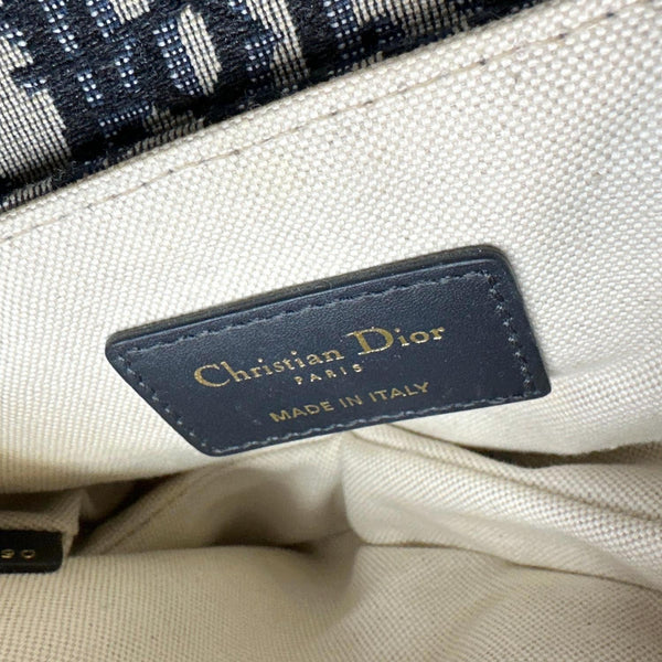CHRISTIAN DIOR Saddle Oblique Jacquard Satchel Bag Navy Blue