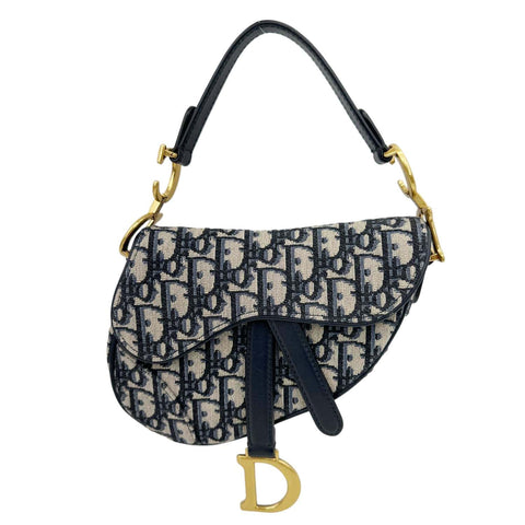 CHRISTIAN DIOR Saddle Oblique Jacquard Satchel Bag Navy Blue