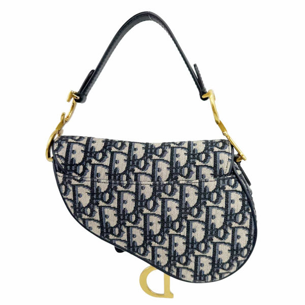 CHRISTIAN DIOR Saddle Oblique Jacquard Satchel Bag Navy Blue
