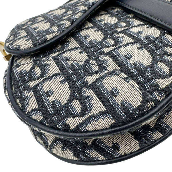CHRISTIAN DIOR Saddle Oblique Jacquard Satchel Bag Navy Blue