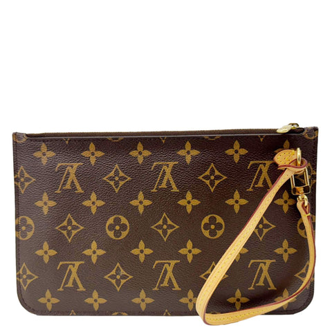 LOUIS VUITTON Neverfull Monogram Canvas Pochette Wristlet Brown