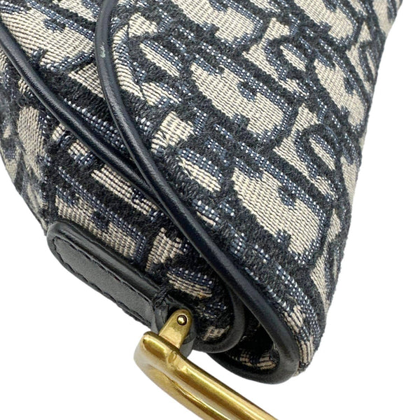 CHRISTIAN DIOR Saddle Oblique Jacquard Satchel Bag Navy Blue
