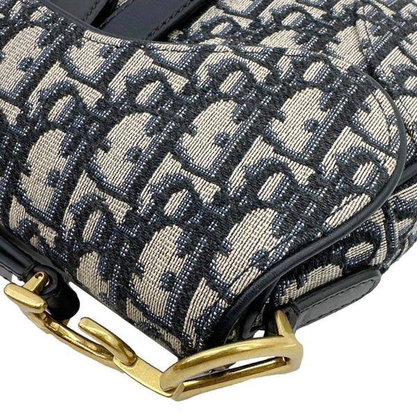 CHRISTIAN DIOR Saddle Oblique Jacquard Satchel Bag Navy Blue