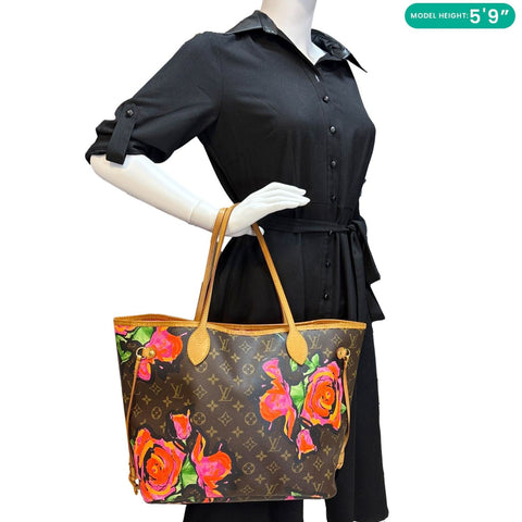 LOUIS VUITTON Neverfull MM Roses Monogram Canvas Shoulder Bag Brown