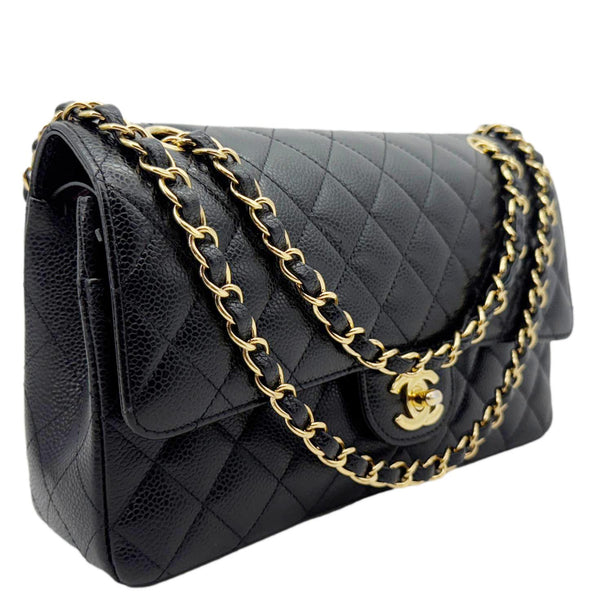 CHANEL Classic Double Flap Medium Quilted Caviar Leather Shoulder Bag Black
