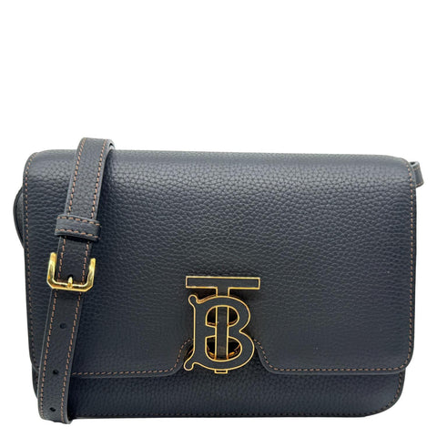 BURBERRY TB Small Grained Calfskin Leather Shoulder Bag Black