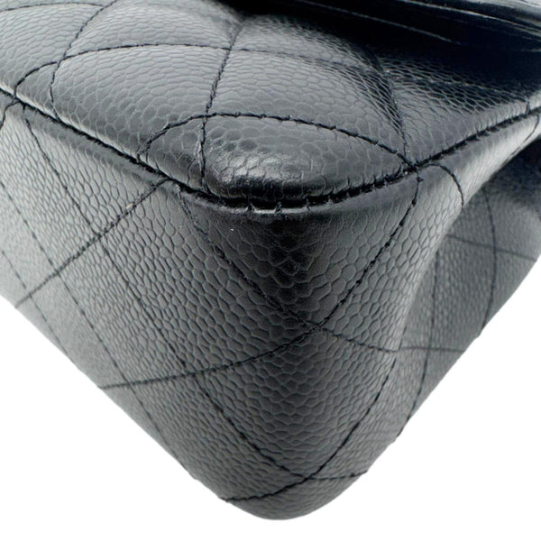 CHANEL Classic Double Flap Medium Quilted Caviar Leather Shoulder Bag Black