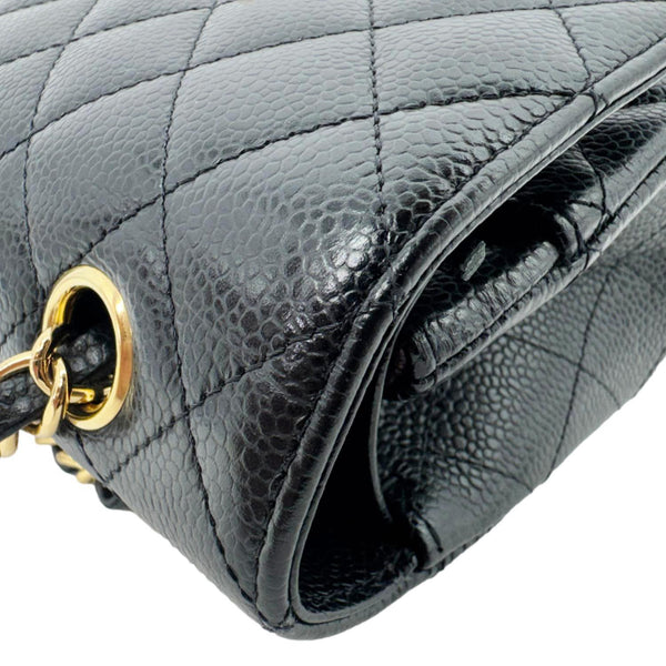 CHANEL Classic Double Flap Medium Quilted Caviar Leather Shoulder Bag Black