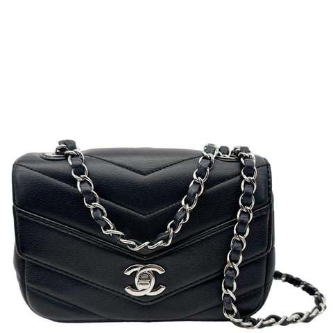 CHANEL Data Center Envelope Flap Bag Chevron Leather Crossbody Bag Black