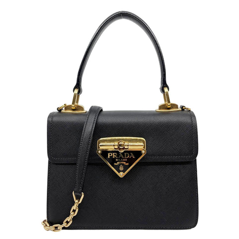 PRADA Symbole Flap Saffiano Leather Shoulder Bag Black
