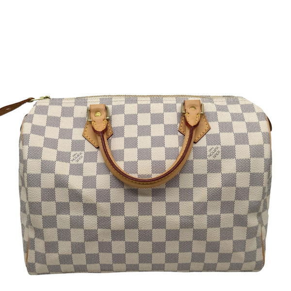 LOUIS VUITTON Speedy 30 Bandouliere Diamer Azur Shoulder Bag White