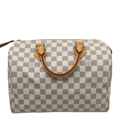 LOUIS VUITTON Speedy 30 Bandouliere Diamer Azur Shoulder Bag White