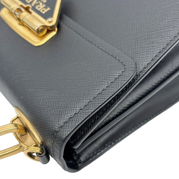 PRADA Symbole Flap Saffiano Leather Shoulder Bag Black