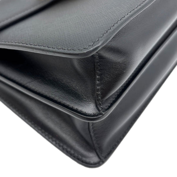 PRADA Symbole Flap Saffiano Leather Shoulder Bag Black