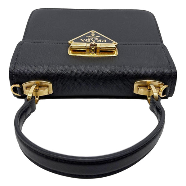PRADA Symbole Flap Saffiano Leather Shoulder Bag Black