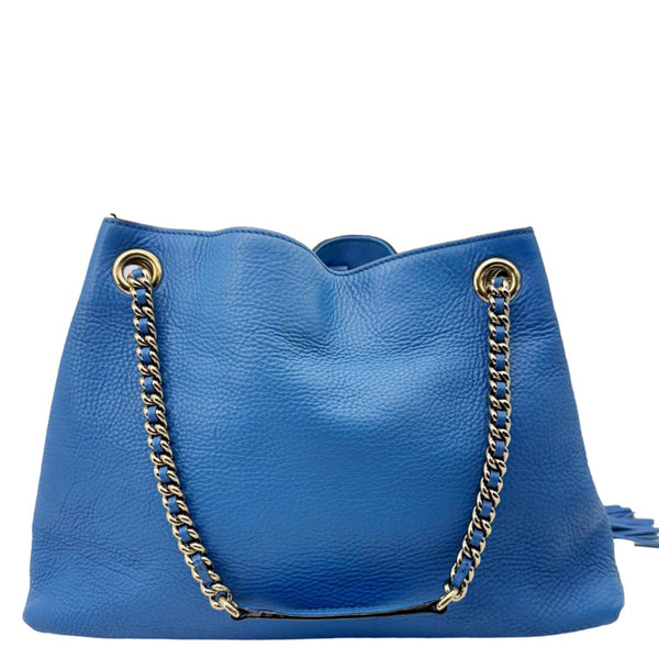 GUCCI Soho Medium Pebbled Leather Shoulder Bag Blue 308982