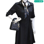 CHRISTIAN DIOR Lady Dior Mini Cannage Lambskin Leather Tote Shoulder Bag Black