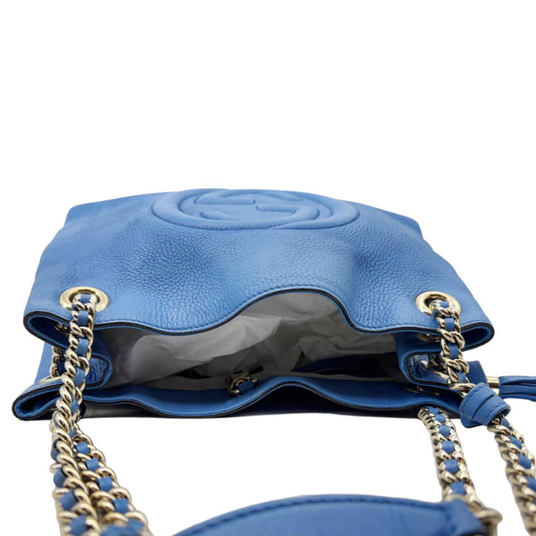 GUCCI Soho Medium Pebbled Leather Shoulder Bag Blue 308982