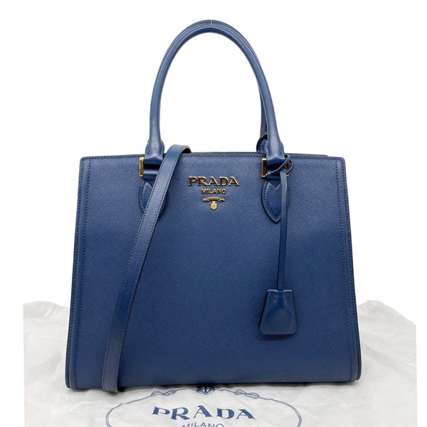 PRADA Lux Saffiano Calfskin Leather Tote Shoulder Bag Blue