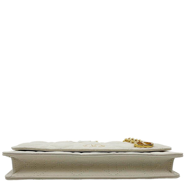 CHRISTIAN DIOR Caro Supple Cannage Calfskin Leather Chain Shoulder Bag Ivory