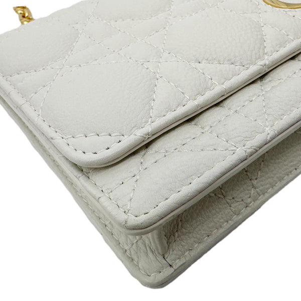 CHRISTIAN DIOR Caro Supple Cannage Calfskin Leather Chain Shoulder Bag Ivory