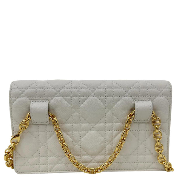 CHRISTIAN DIOR Caro Supple Cannage Calfskin Leather Chain Shoulder Bag Ivory
