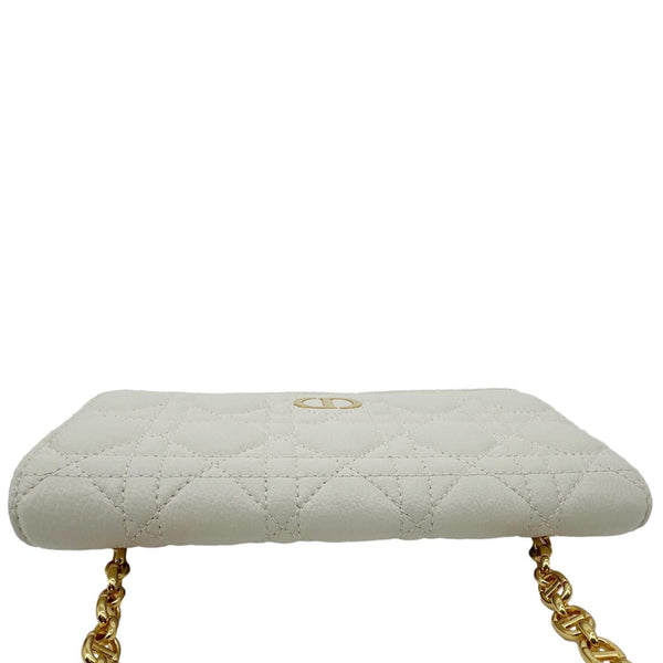 CHRISTIAN DIOR Caro Supple Cannage Calfskin Leather Chain Shoulder Bag Ivory