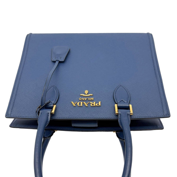 PRADA Lux Saffiano Calfskin Leather Tote Shoulder Bag Blue