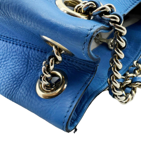 GUCCI Soho Medium Pebbled Leather Shoulder Bag Blue 308982