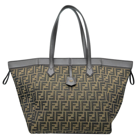 FENDI Origami Medium Jacquard FF Canvas Tote Shoulder Bag Brown