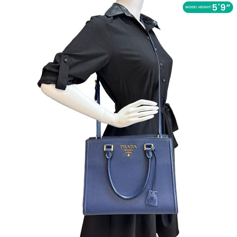 PRADA Lux Saffiano Calfskin Leather Tote Shoulder Bag Blue