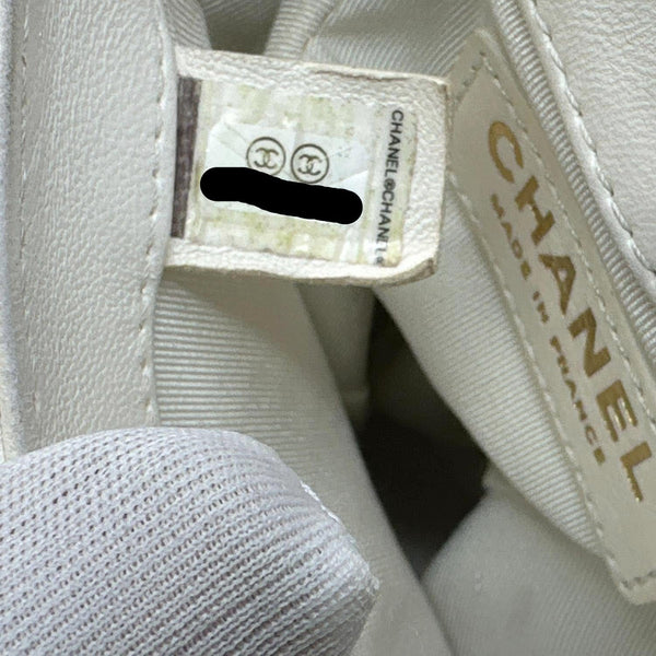 CHANEL Pearl Chain Quilted Lambskin Leather Phone Bag White