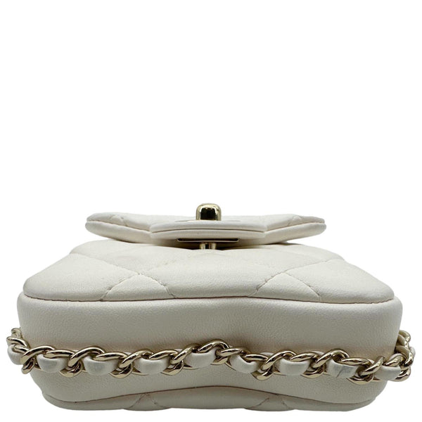CHANEL Pearl Chain Quilted Lambskin Leather Phone Bag White