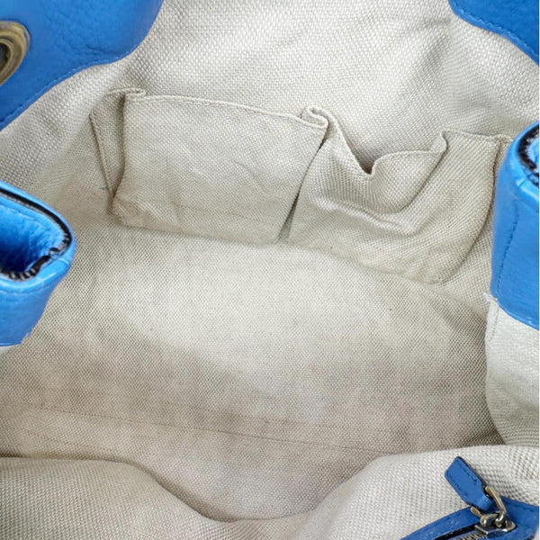 GUCCI Soho Medium Pebbled Leather Shoulder Bag Blue 308982