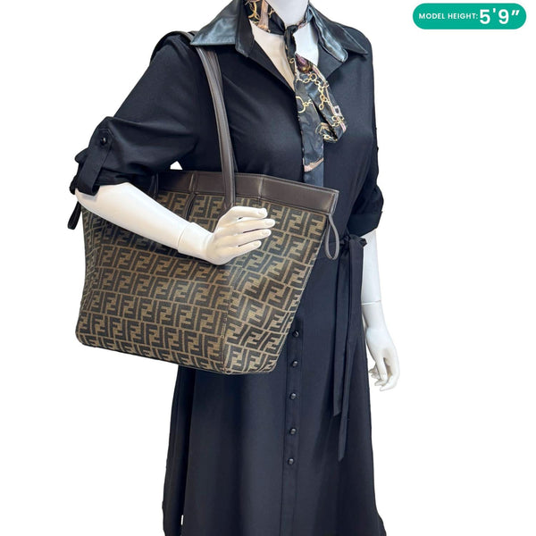 FENDI Origami Medium Jacquard FF Canvas Tote Shoulder Bag Brown