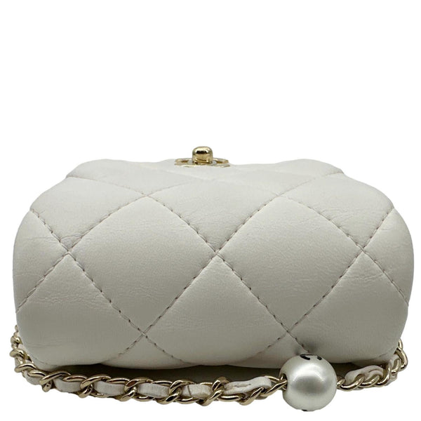 CHANEL Pearl Chain Quilted Lambskin Leather Phone Bag White