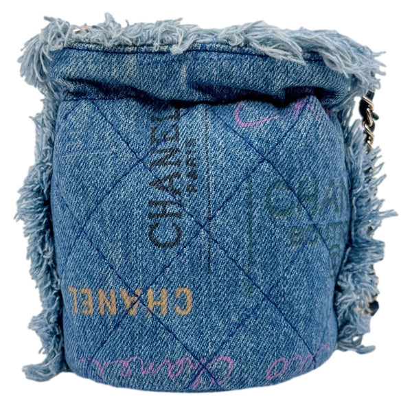 CHANEL Mood Mini Quilted Denim Bucket Bag Blue